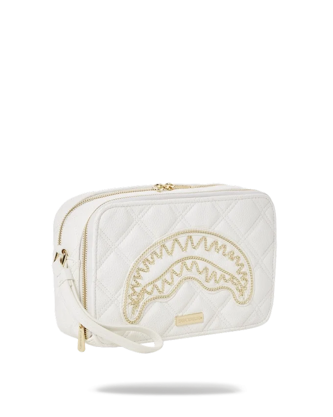 BOLSA DE NECESERES RIVIERA LE BLANC CON CADENA DORADA Y DISEÑO DE TIBURÓN
