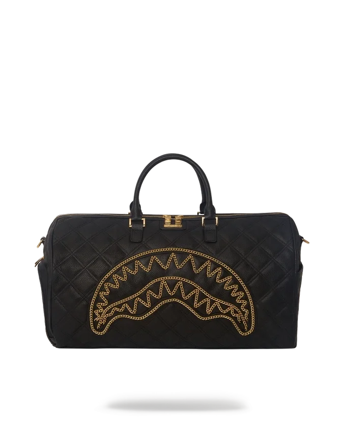 BOLSA DE VIAJE NOIR CON CADENA DORADA Y DETALLE DE TIBURÓN