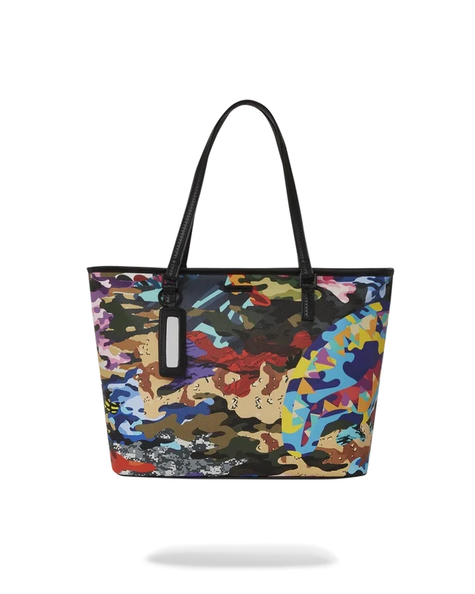 BOLSO TOTE DE CAMUFLAJE CON DETALLES DE TIRAS Y CUADROS