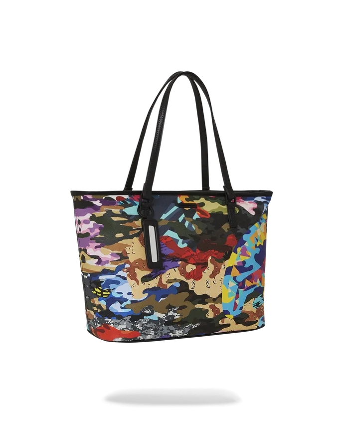 BOLSO TOTE DE CAMUFLAJE CON DETALLES DE TIRAS Y CUADROS
