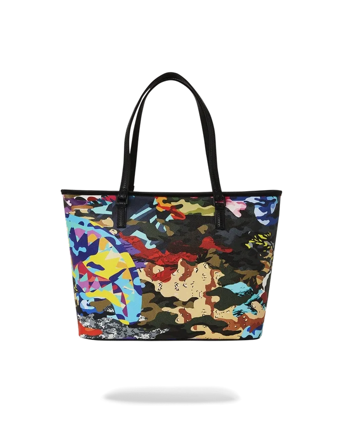 BOLSO TOTE DE CAMUFLAJE CON DETALLES DE TIRAS Y CUADROS