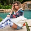 BOLSO TOTE RIVIERA LE BLANC CON CADENA DORADA Y ESTAMPADO DE TIBURÓN