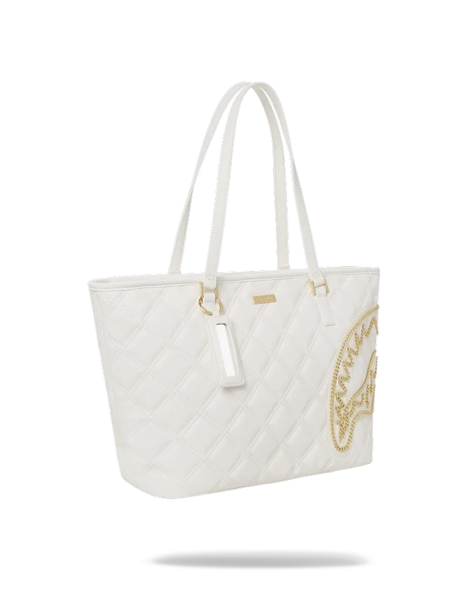 BOLSO TOTE RIVIERA LE BLANC CON CADENA DORADA Y ESTAMPADO DE TIBURÓN