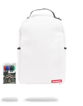 Mochila blanca SPRAYGROUND DIY (CUERO VEGANO Y FORRO INTERIOR PARA DINERO) Y MARCADORES INCLUIDOS