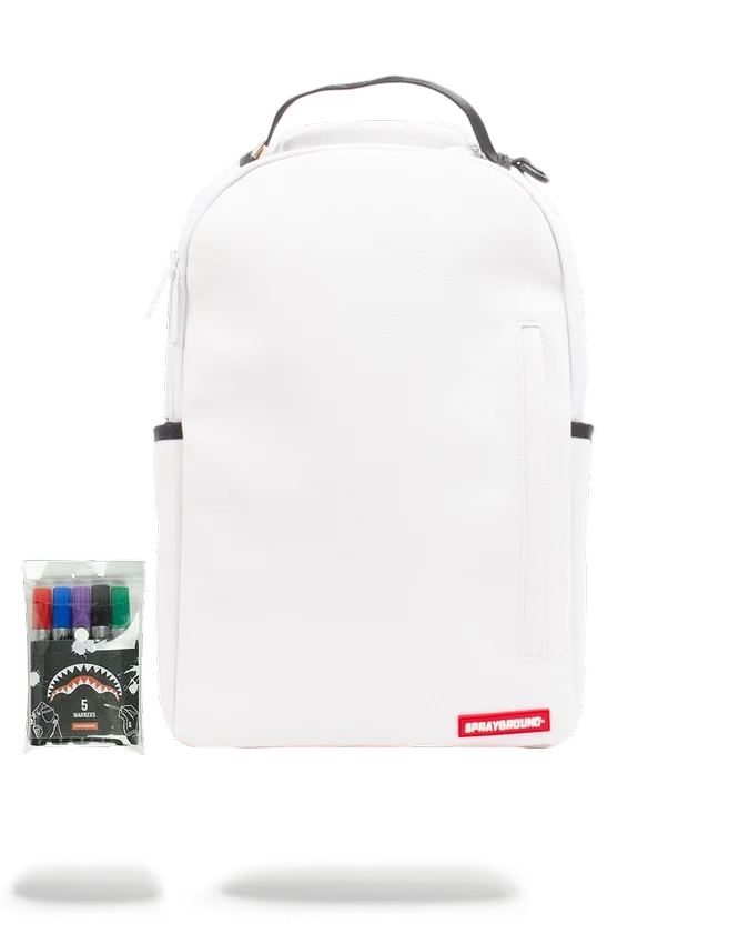 Mochila blanca SPRAYGROUND DIY (CUERO VEGANO Y FORRO INTERIOR PARA DINERO) Y MARCADORES INCLUIDOS