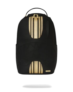 Mochila con rayas de carrera en oro y negro