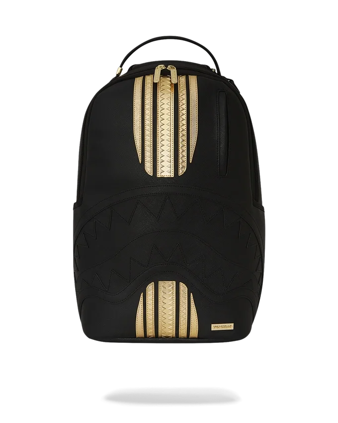 Mochila con rayas de carrera en oro y negro