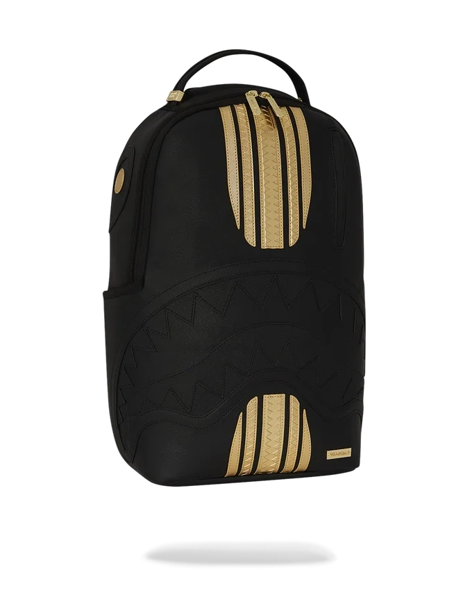 Mochila con rayas de carrera en oro y negro