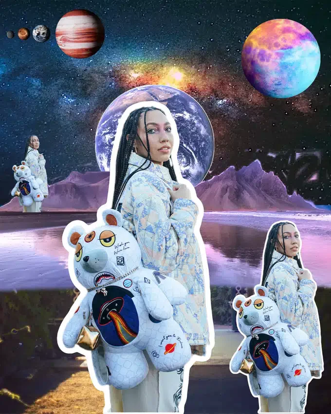 Mochila de osito de peluche «Moneybear» con diseño «UFO Spaced Out»
