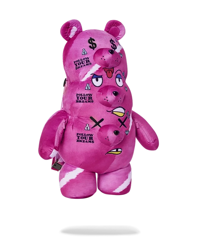 Mochila de peluche con osito de tres cabezas