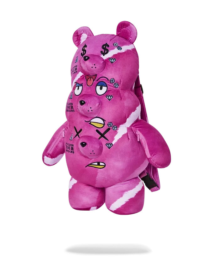 Mochila de peluche con osito de tres cabezas