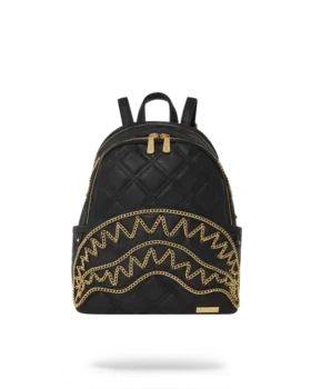 Mochila NOIR QUILT CON CADENA DORADA Y DETALLE DE TIBURÓN SALVAJE