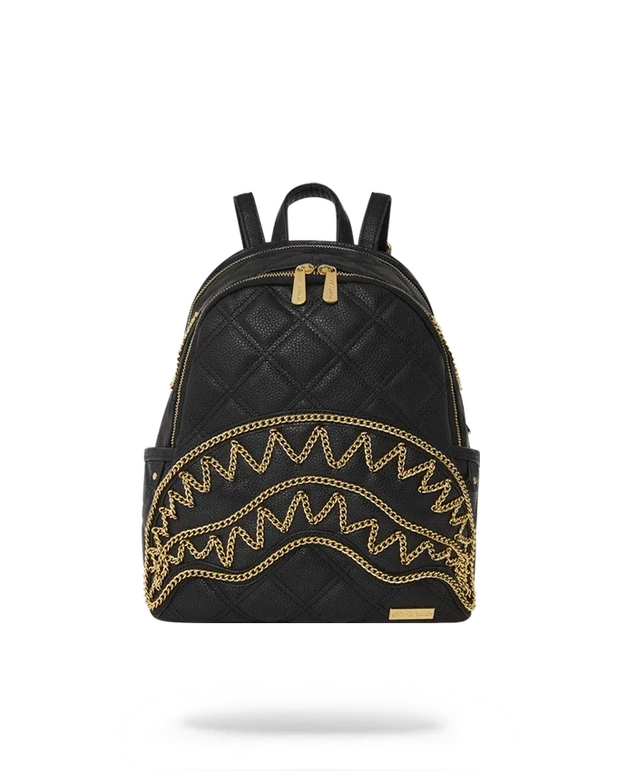 Mochila NOIR QUILT CON CADENA DORADA Y DETALLE DE TIBURÓN SALVAJE