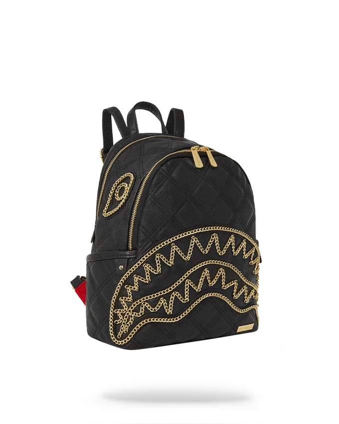 Mochila NOIR QUILT CON CADENA DORADA Y DETALLE DE TIBURÓN SALVAJE