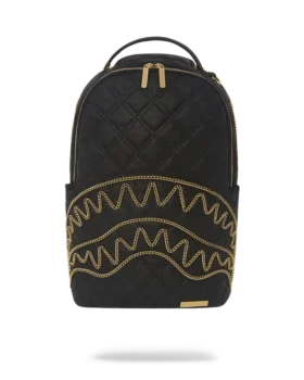 MOCHILA NOIR QUILT CON CADENA DORADA Y MOTIVO DE TIBURÓN (DLXV)
