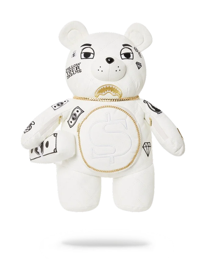 Mochila RIVIERA LE BLANC CON CADENA DORADA Y OSITO DE PELUCHE