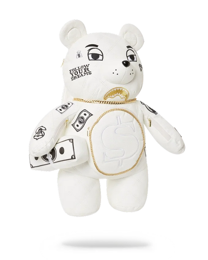 Mochila RIVIERA LE BLANC CON CADENA DORADA Y OSITO DE PELUCHE