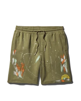 SHORTS DE PUNTO CON SALPICADURAS DE PINTURA (VERDE)