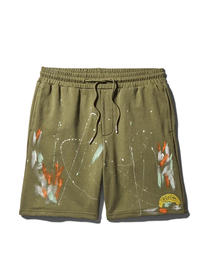 SHORTS DE PUNTO CON SALPICADURAS DE PINTURA (VERDE)