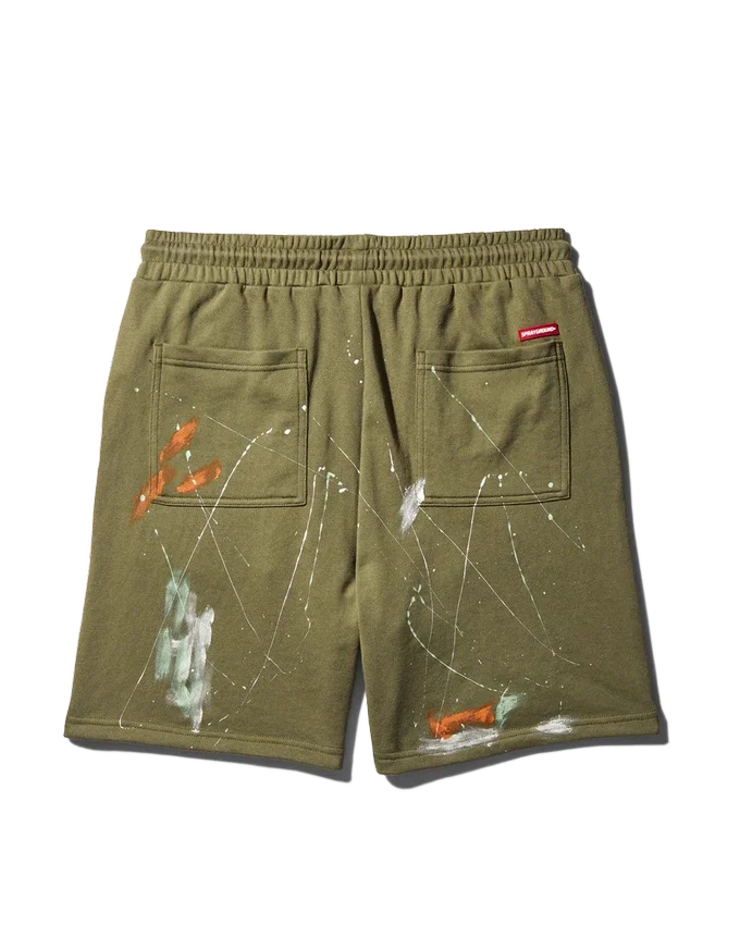 SHORTS DE PUNTO CON SALPICADURAS DE PINTURA (VERDE)