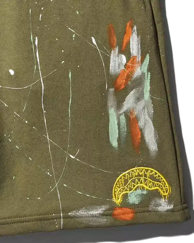 SHORTS DE PUNTO CON SALPICADURAS DE PINTURA (VERDE)