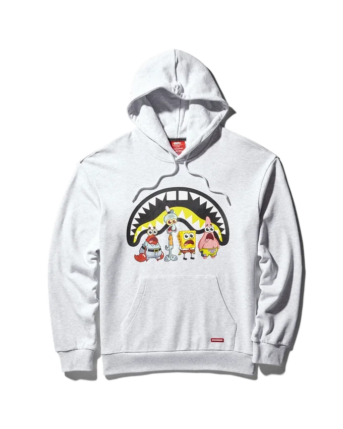 SUDADERA CON CAPUCHA DE SPONGEBOB (GRIS CLARO)