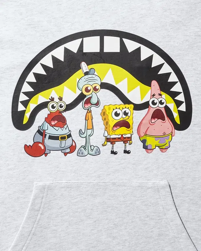 SUDADERA CON CAPUCHA DE SPONGEBOB (GRIS CLARO)